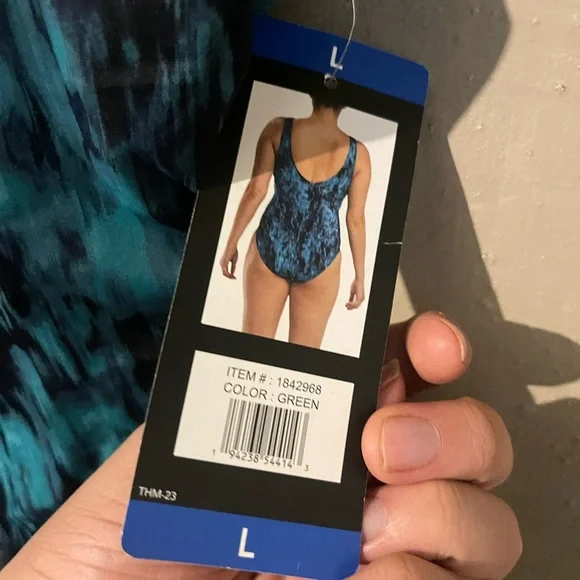 TYR Teal and Black Green Patterned Swimsuit Large - Picture 4 of 6